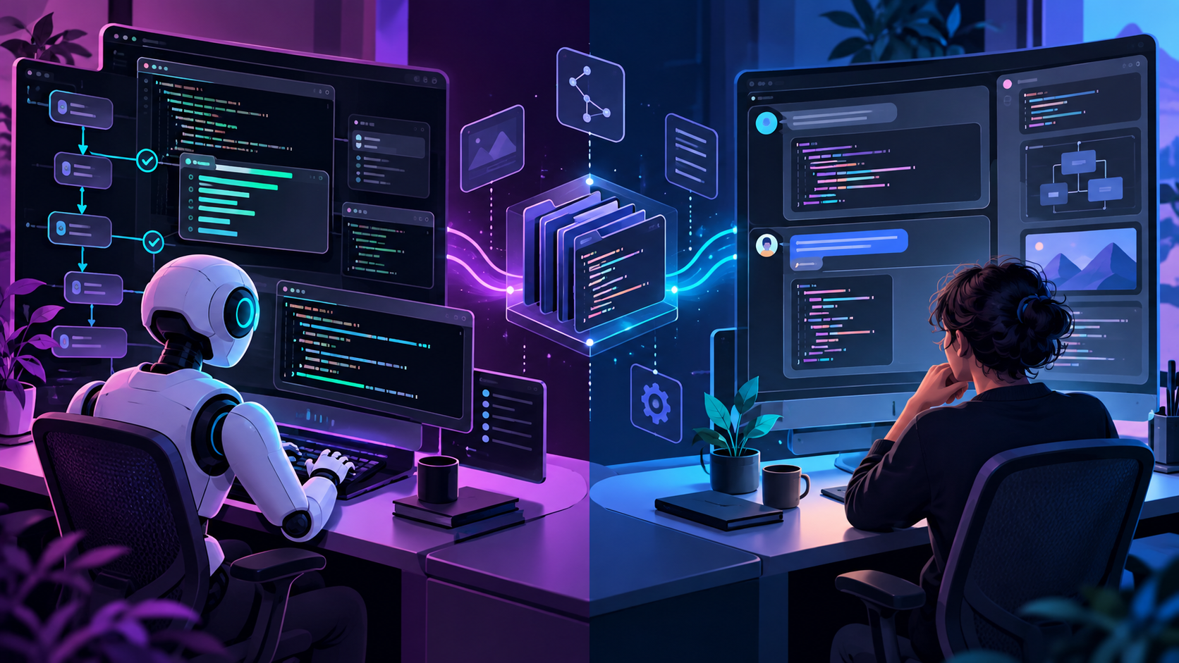 Ilustración comparativa de Codex y Claude Pro para programar con IA
